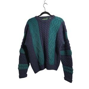 VTG Embassy Row Mens Shetland Wool Sweater Blue Green Color‎ Block Hand Knit M